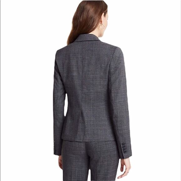 𝅺nwot Ann Taylor crosshatch one button blazer gray plaid sz 6 - Picture 2 of 6